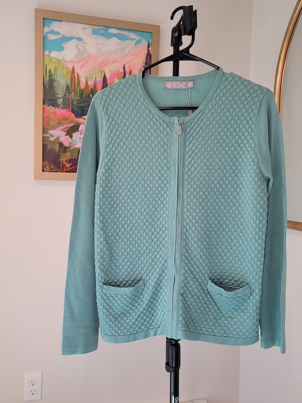 NWT CASTLE of Ireland Green Zip Up Cardigan Coastal Grandma Cottagecore Size 14